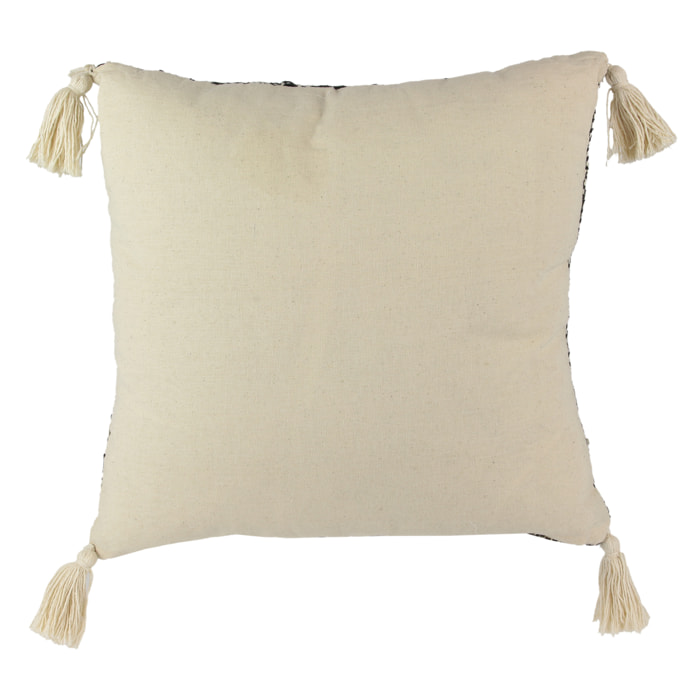 Coussin - HOME DECO FACTORY - Ethnique - Pompons - Beige et Noir
