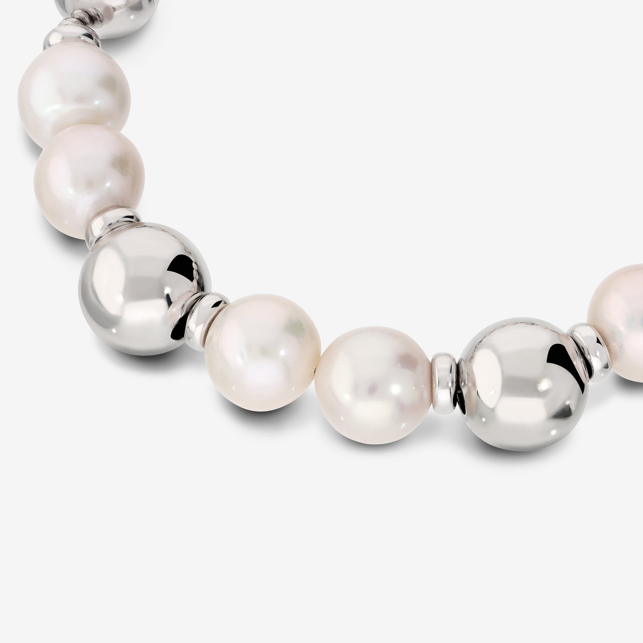 PERLAVIVA - Bracciale con Perle Ming d'Acqua Dolce Bianche Ø 10/11 mm in Argento 925 placcato Oro Bianco 18Kt