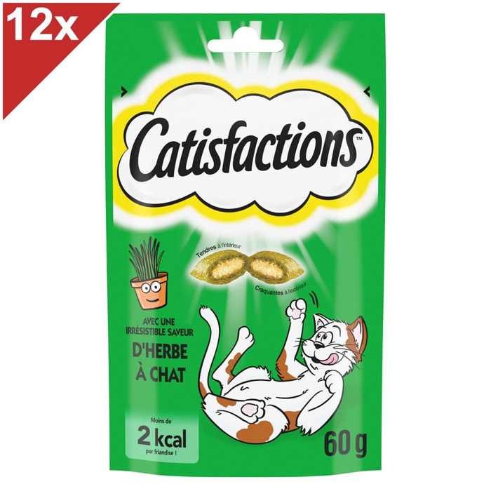 CATISFACTIONS Friandises saveur d'herbe à chat pour chats adultes 12x60g