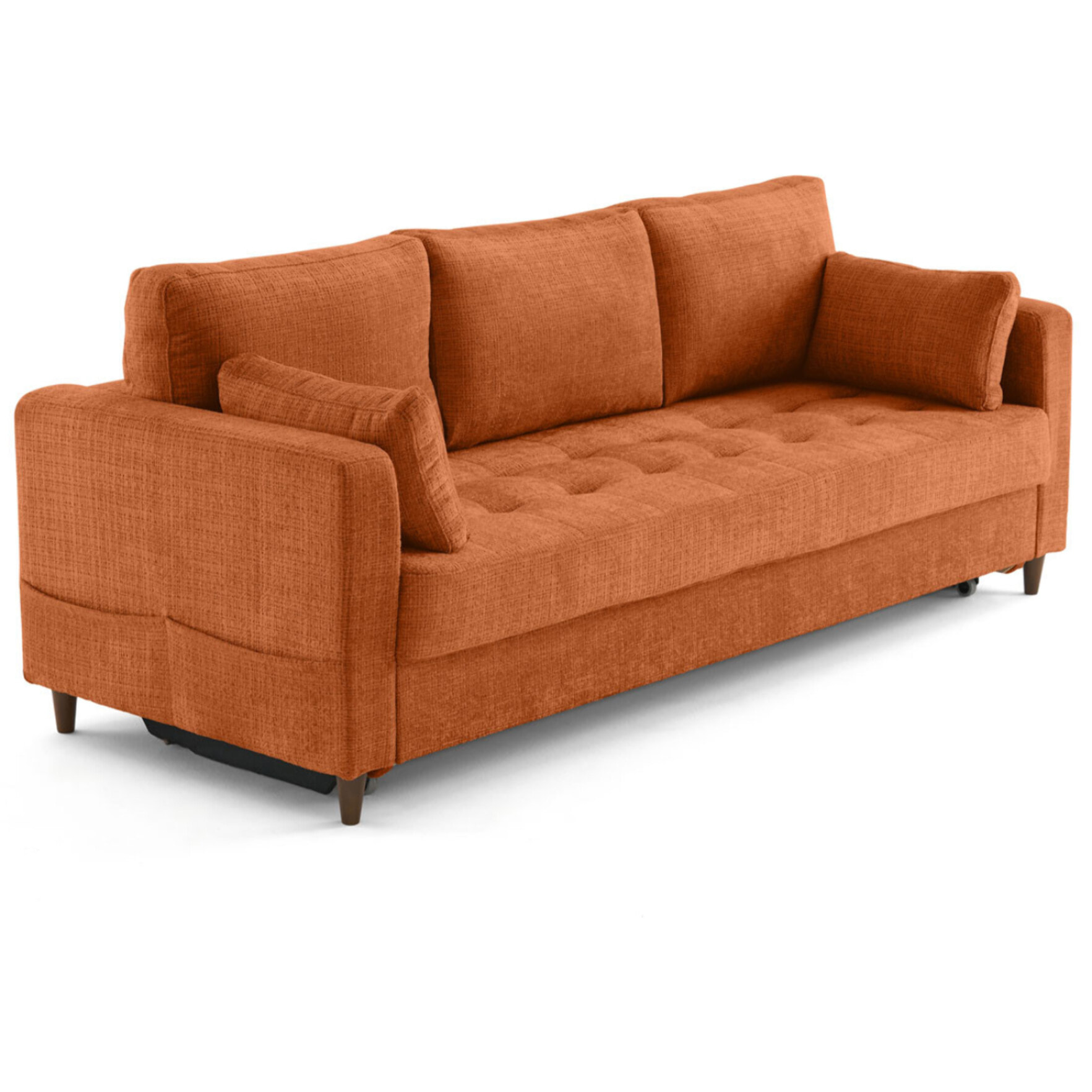 Anna - canapé droit 3 places convertible avec poche en velours texturé - Rouille