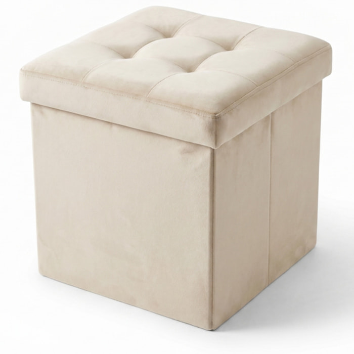 Pouf contenitore in velluto 38x38x38 cm, cubo imbottito con vano interno, seduta elegante effetto velvet trapuntato, resistente fino a 150 kg, salvaspazio ideale per camera soggiorno ingresso e cameretta