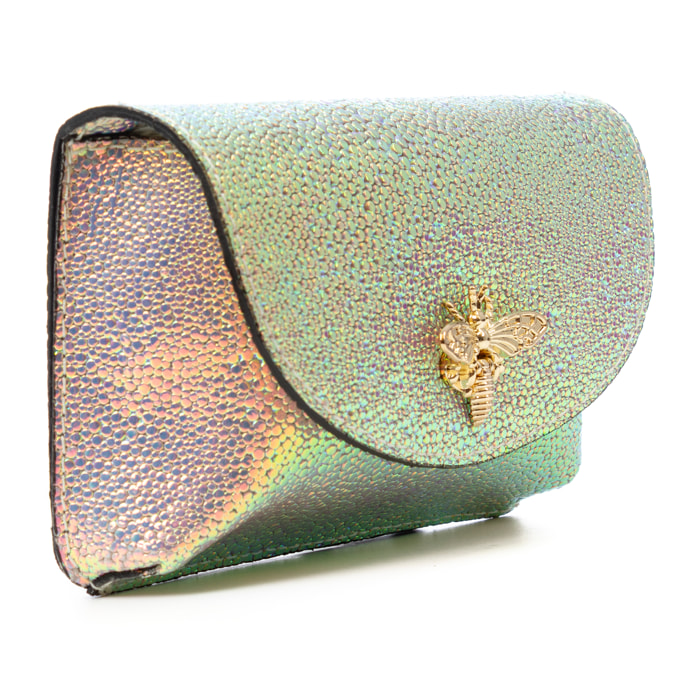 Aquilonia bolso de mano mujer. Piel auténtica Gamuza acabado iridiscente.