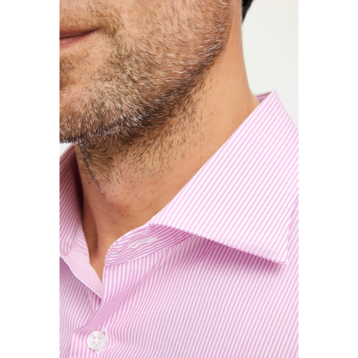 Camicia Uomo 1 Bottone Francese Slim Cotone Riga Stretta Rosa Fucsia/Bianco