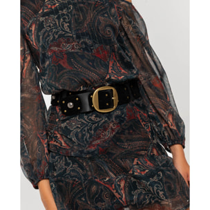 Cinturón de ante y cuero con tachuelas de mujer