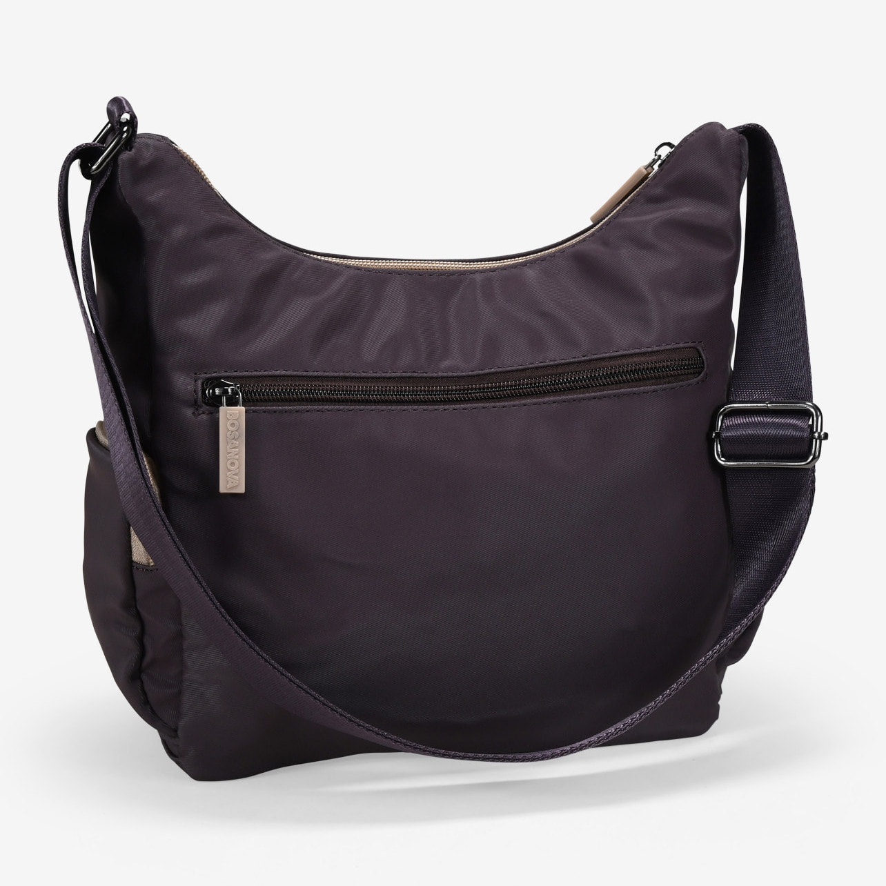 Bolso bandolera burdeos con cremalleras beige