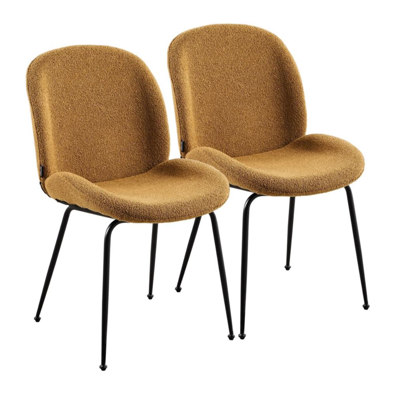 Set 2 sedie eleganti in tessuto bouclè ocra con piedi in metallo nero - Shell