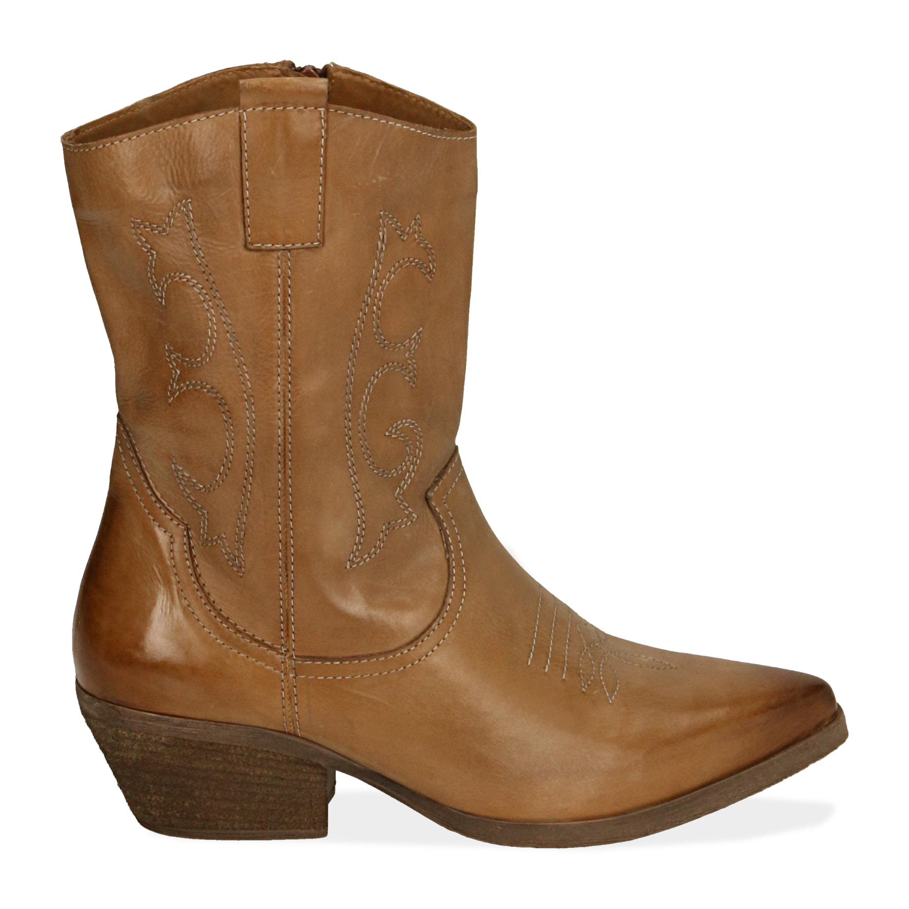 Camperos cognac in pelle, tacco 4,5 cm