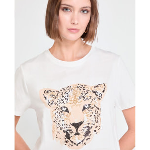 Maglietta con perline e motivo leopardato