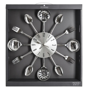Horloge "Ustensiles" en métal argent D38cm