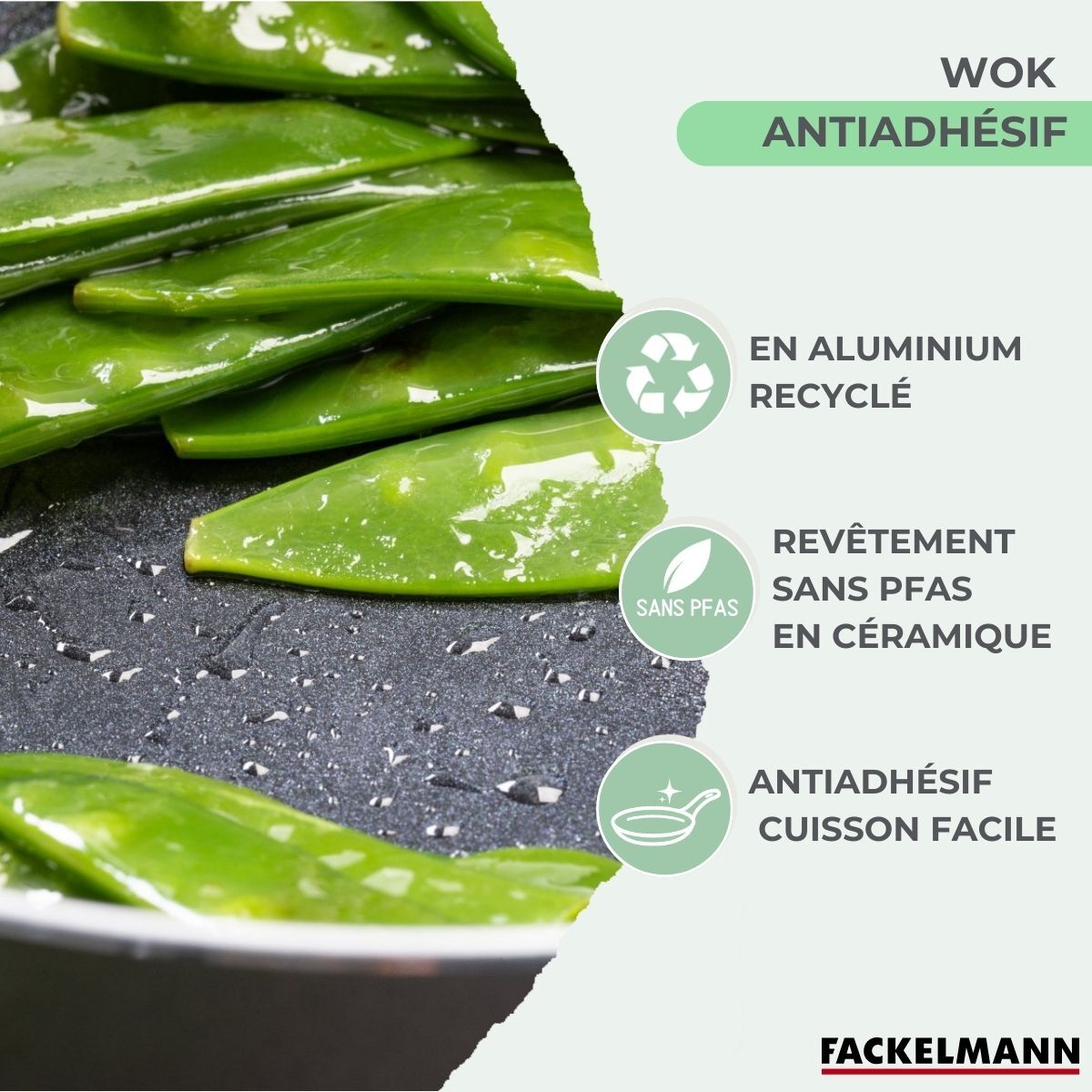 Wok aluminium revêtement céramique antiadhésif sans PFAS Fackelmann Brandao