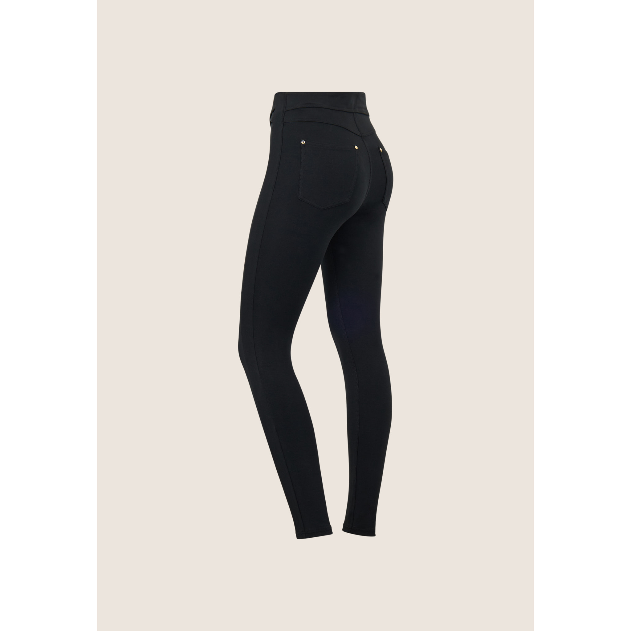 Pantaloni super skinny vita alta bande incrociate