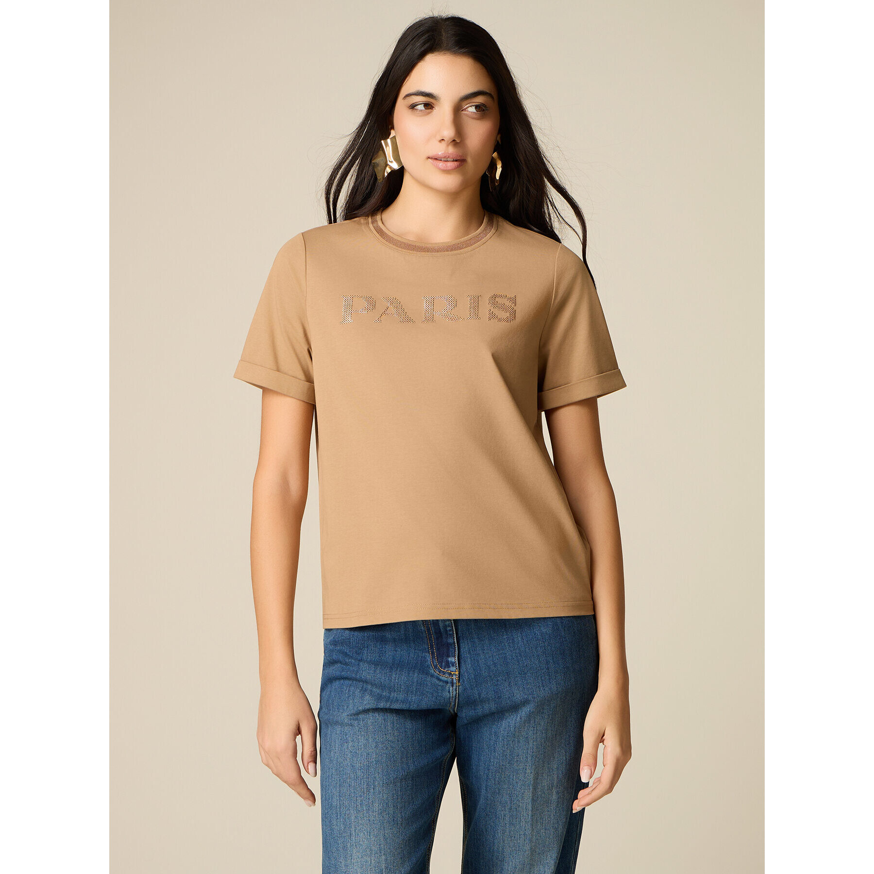 Oltre - T-shirt con ricamo lettering - Beige