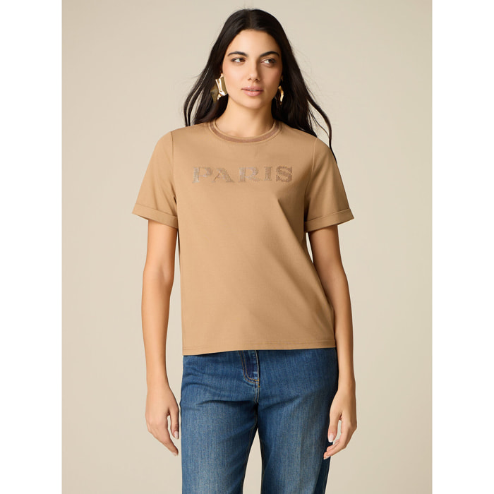 Oltre - T-shirt con ricamo lettering - Beige