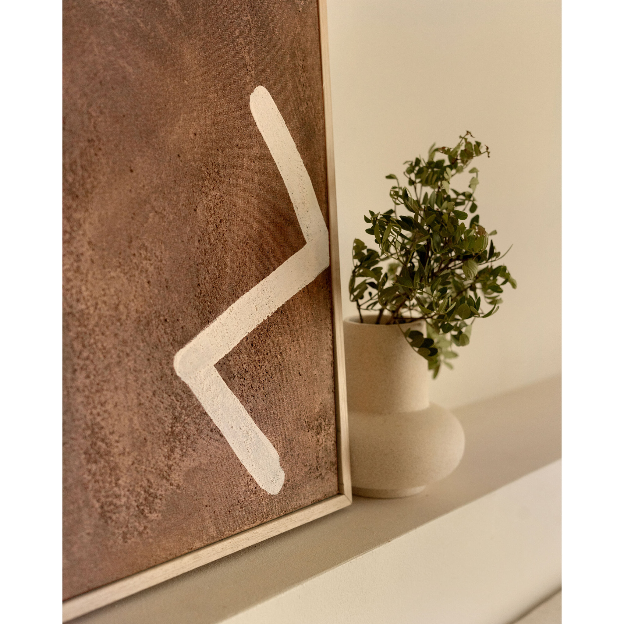 Tableau marron et blanc décoratif sur coton avec cadre en bois peint à la main à la peinture à l'huile en différentes tailles