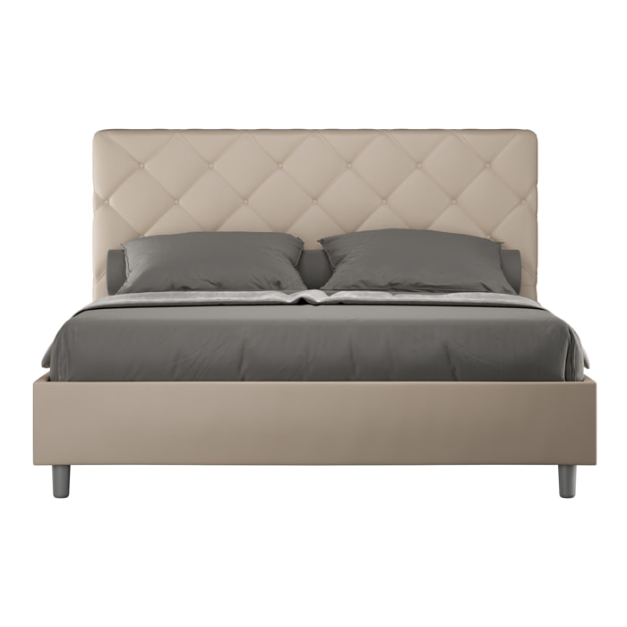 Cama con somier acolchada 160x210 cuero sintético gris paloma Priya