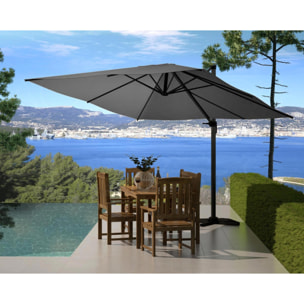 Parasol déporté et rotatif 3 x 3m gris RAFAELA