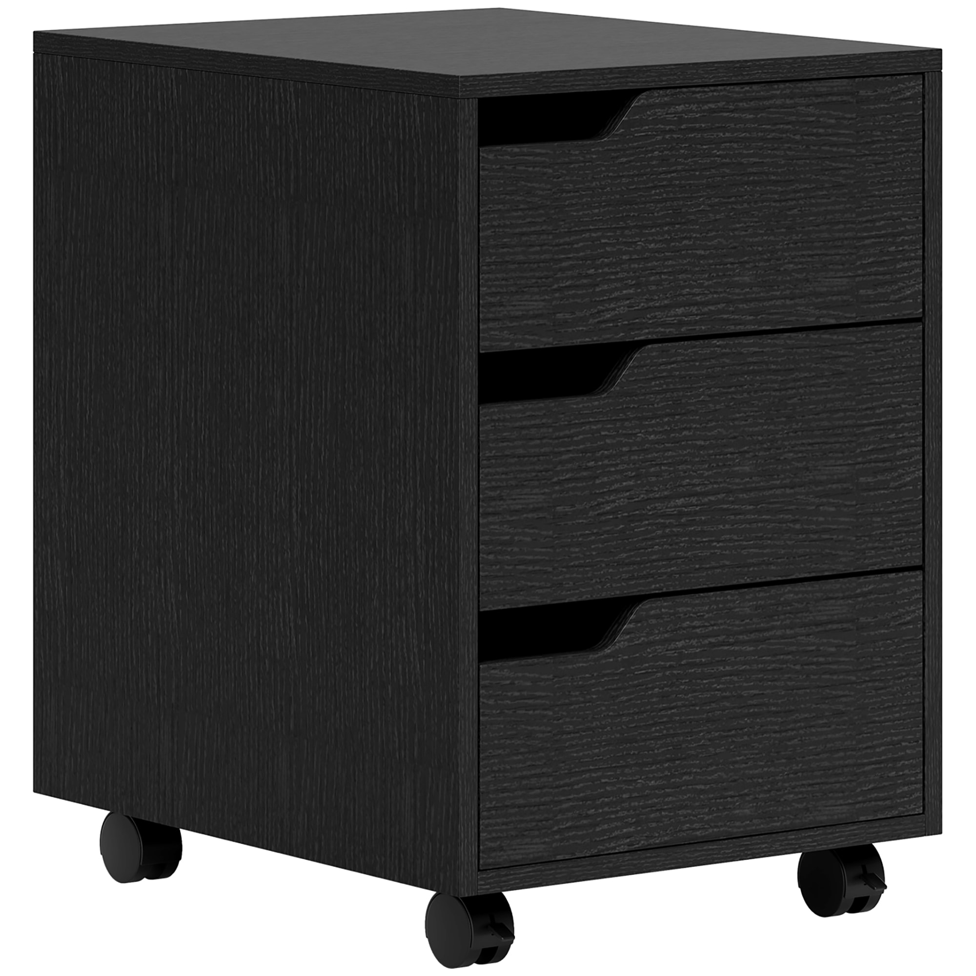 Cajonera de Oficina con Ruedas Mueble Archivador con 3 Cajones Cajonera para Escritorio Estudio 40x50x57,5 cm Negro