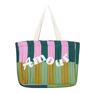 Sac cabas matelassé à bandes 'AMOUR' - Vert