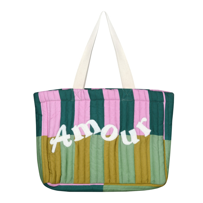 Sac cabas matelassé à bandes 'AMOUR' - Vert
