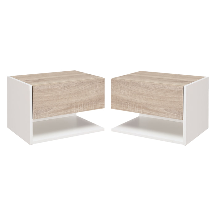 Set de 2 Mesitas de Noche de Madera 46x30x30cm Blanco, Roble