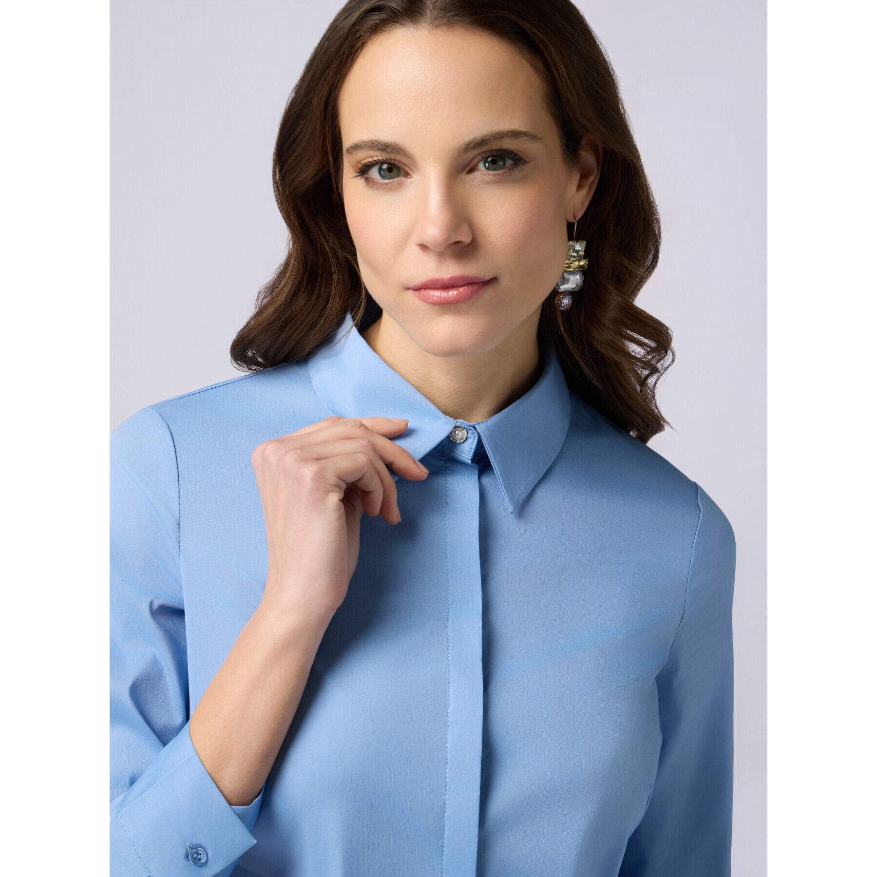 Oltre - Camisa de popelina con botón joya - Light - blue