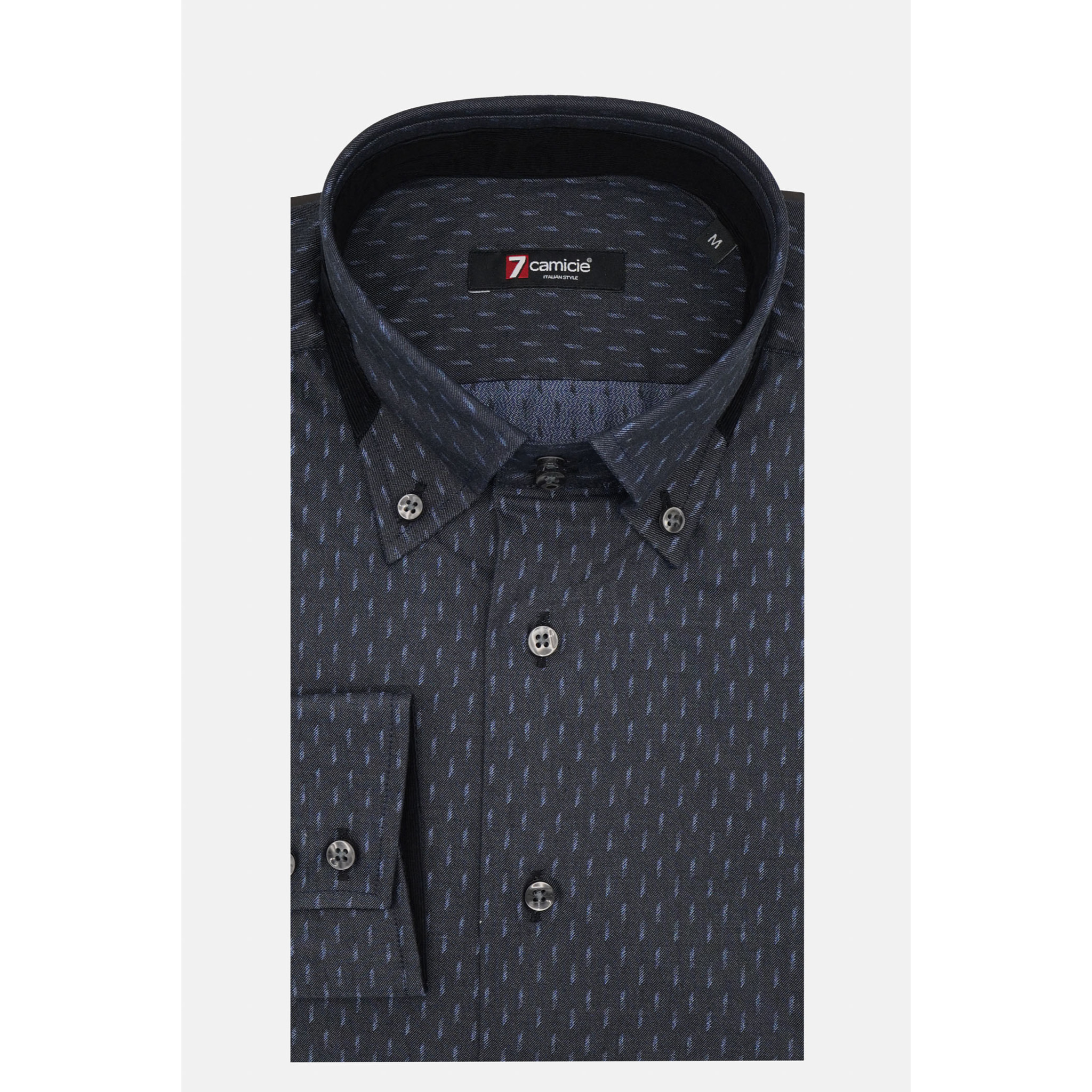 Camicia Uomo 2bottoni Button Down Doppio Collo Slim Jacquard Fantasia Nero/Grigio Chiaro