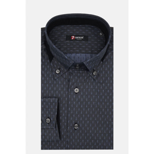 Camicia Uomo 2bottoni Button Down Doppio Collo Slim Jacquard Fantasia Nero/Grigio Chiaro