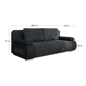 Elio - canapé 3 places convertible - avec coffre - style contemporain - Noir / Gris