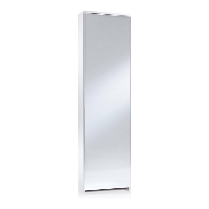 Scarpiera Amonature, Mobile multiuso da ingresso con anta a specchio , Armadio moderno portascarpe a 5 ripiani, 100% Made in Italy, 50x18h178 cm, Bianco