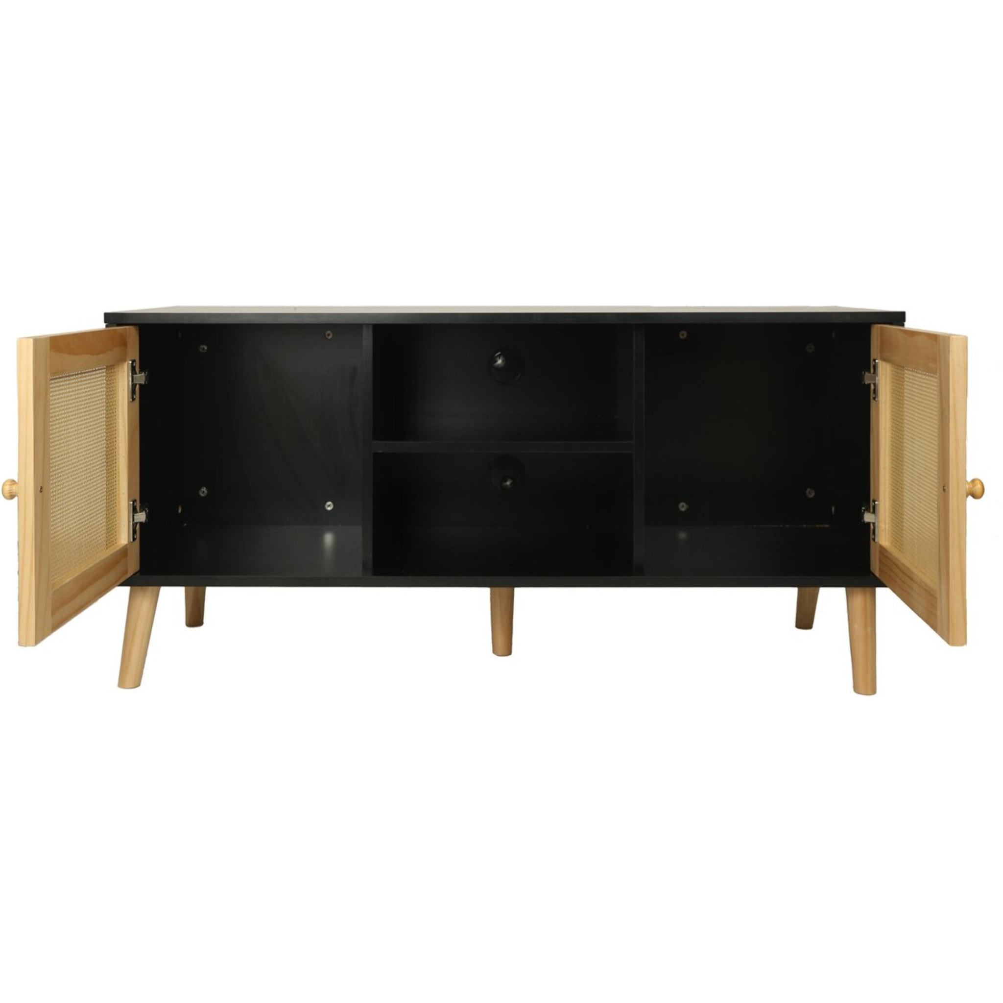 Meuble TV scandinave en cannage "Iguane" - 120 x 30 x 56.5 cm - Noir