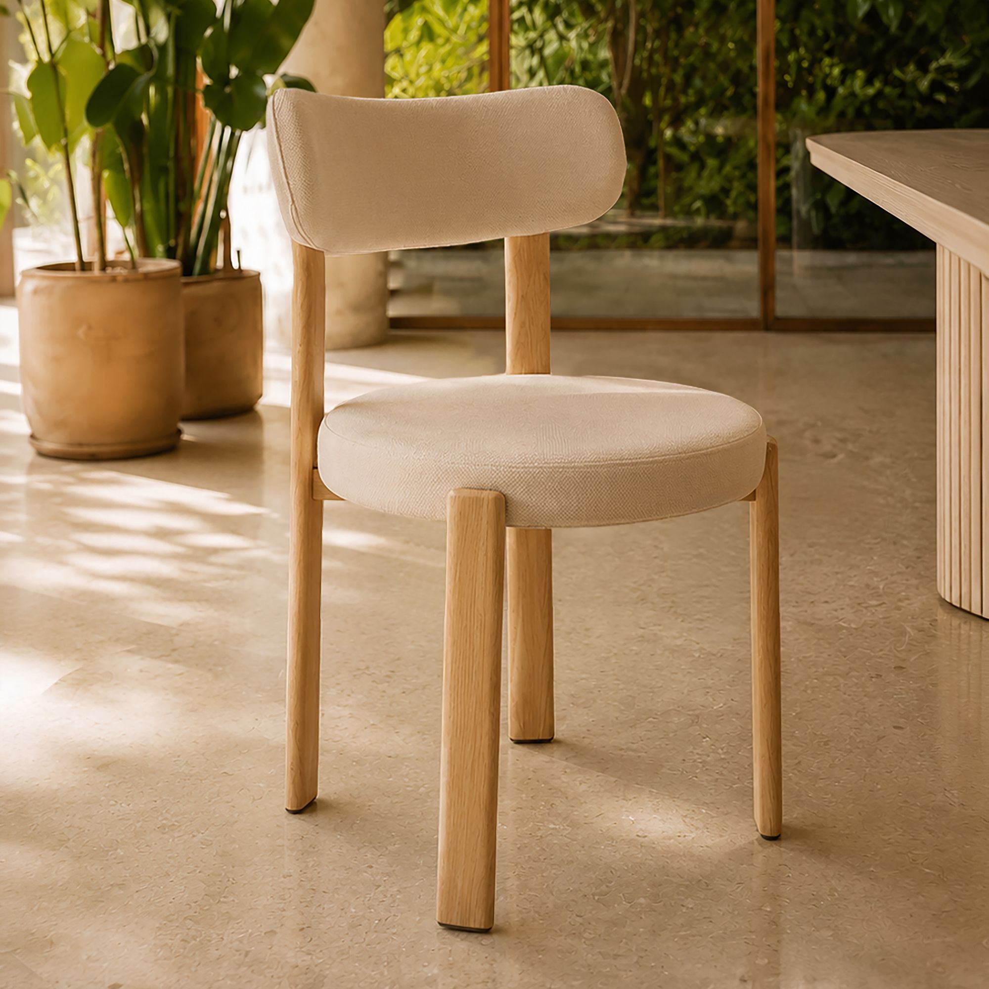 Ensemble table extensible 180-230cm et 6 chaises en tissu écru LILY