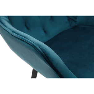 Chaises design en tissu velours bleu pétrole et métal noir (lot de 2) BURTON