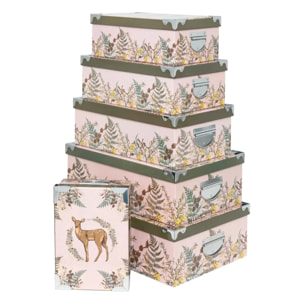 Lot de 6 boîtes cadeau rectangles coins métal imprimées Secrets des Bois