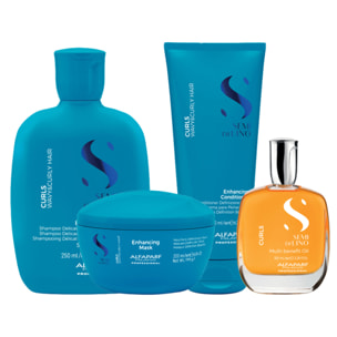ALFAPARF MILANO Kit Semi Di Lino Curls Enhacing Shampoo 250ml + Mask 200ml + Conditioner 200ml + Oil 100ml