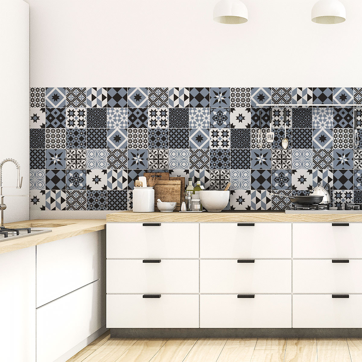 Stickers muraux - Sticker Mural Carrelage adhésif Cuisine Salle de Bain - 60 STICKERS CARRELAGES AZULEJOS MARTINS