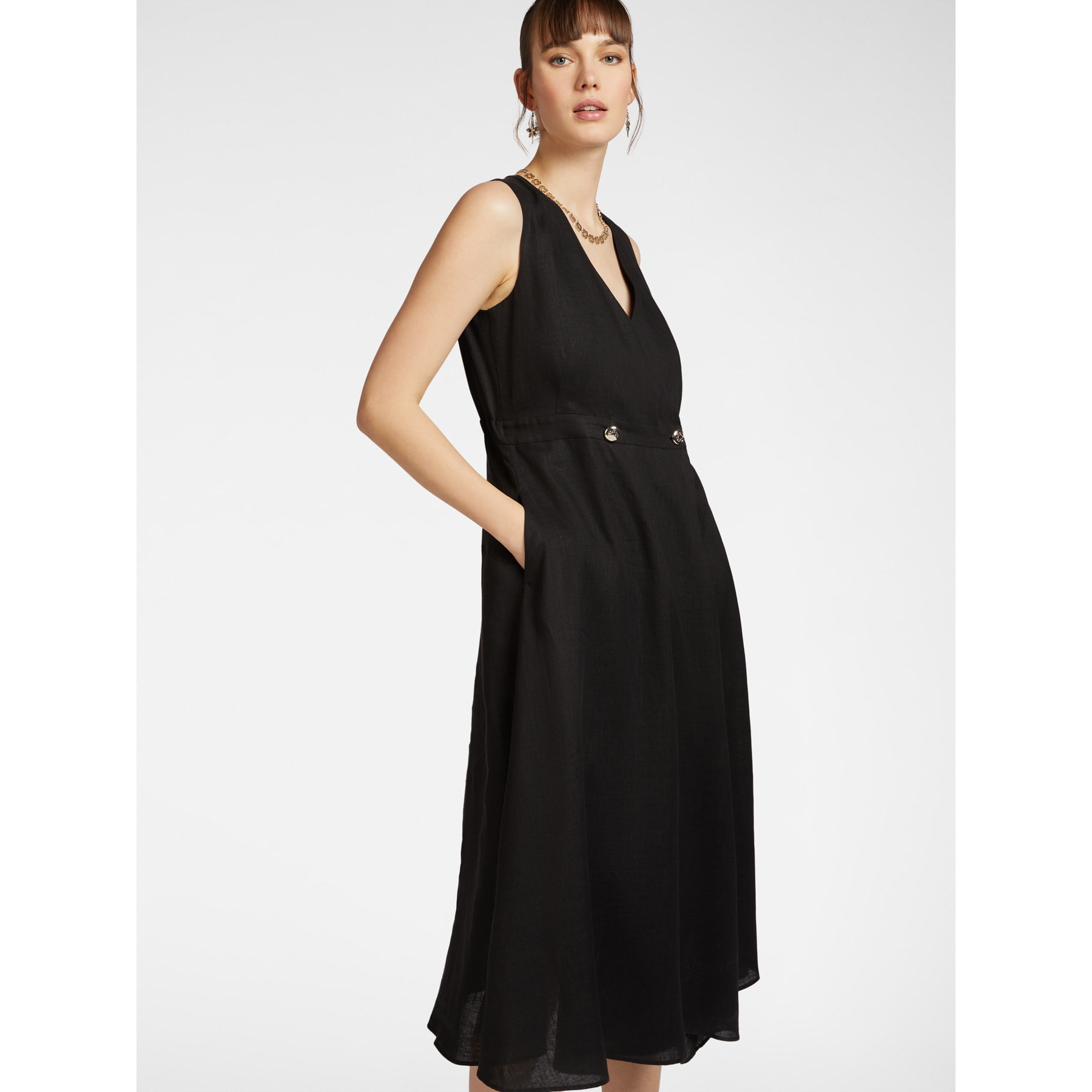 Elena Mirò - Vestido cruzado de lino - Negro