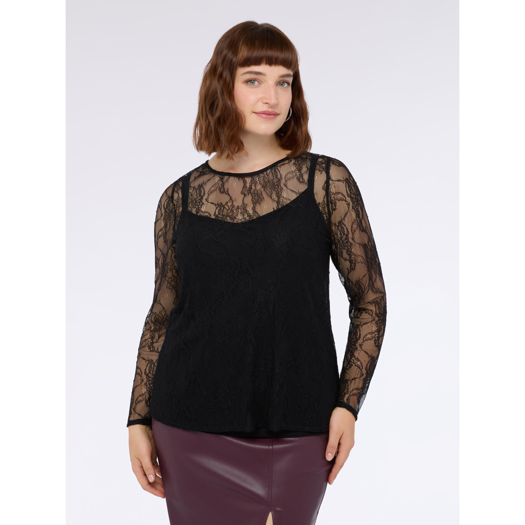 Fiorella Rubino - T-shirt in pizzo con maniche lunghe - Nero