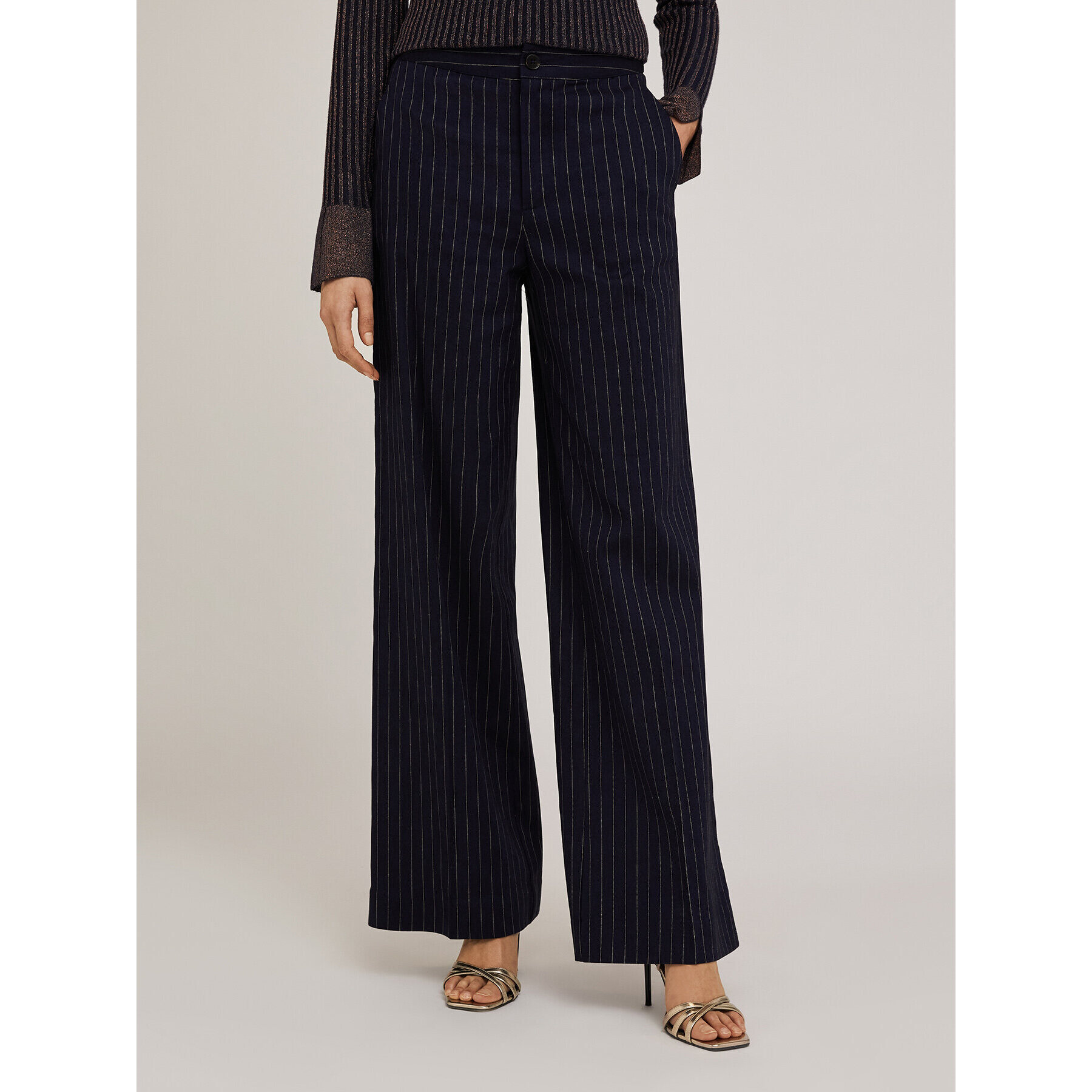 Motivi - Pantaloni palazzo fantasia gessata - Blu