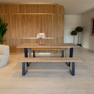 Ensemble table et banc en bois d'acacia et pieds métal noir HERA