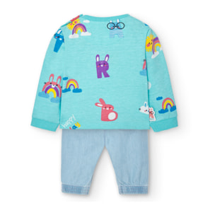 Conjunto bebÃ© niÃ±o, algodÃ³n, estampado verde agua manga