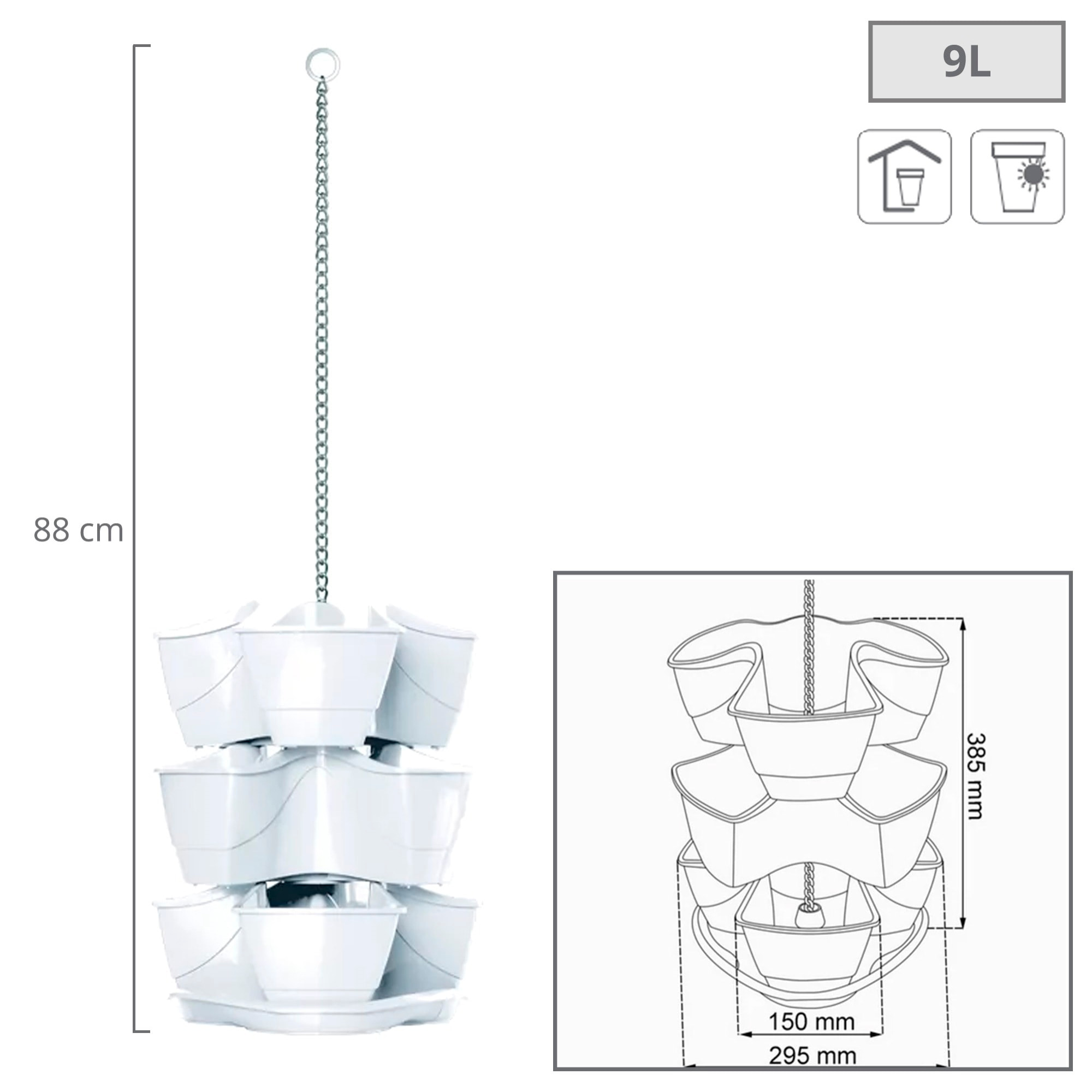 Jardín vertical colgante coubi herbal 9l., dimensiones (mm) 295x295x880, color blanco