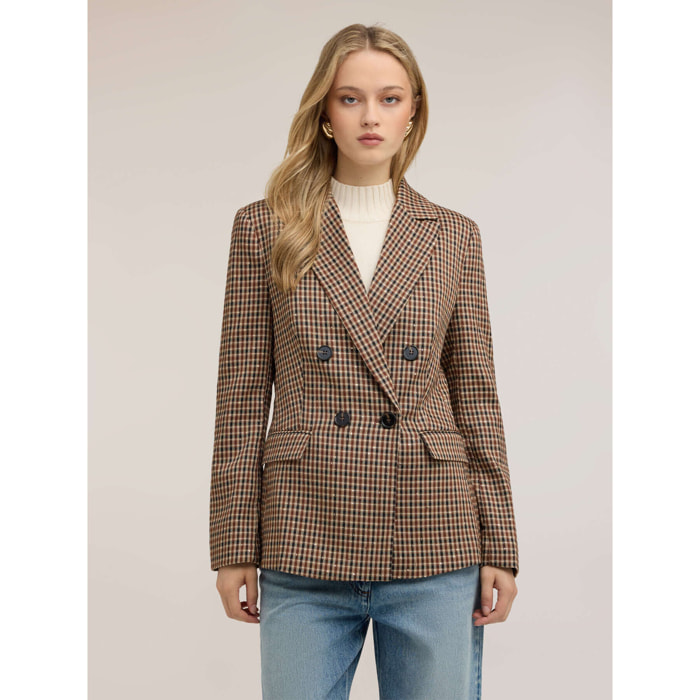 Motivi - Blazer doppiopetto fantasia check lurex - Beige