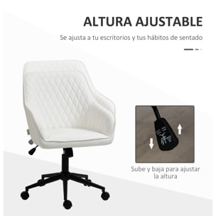 Silla de Oficina Ergonómica Silla de Escritorio Giratoria de Cuero PU con Altura Ajustable y Función de Inclinación para Salón Dormitorio Estudio 59x60x90-100 cm Blanco