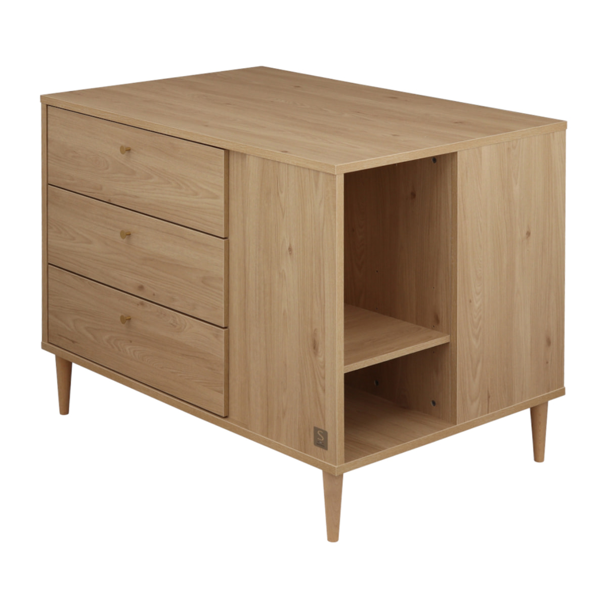 Commode-îlot bébé décor bois chêne suave avec rangements 3 faces