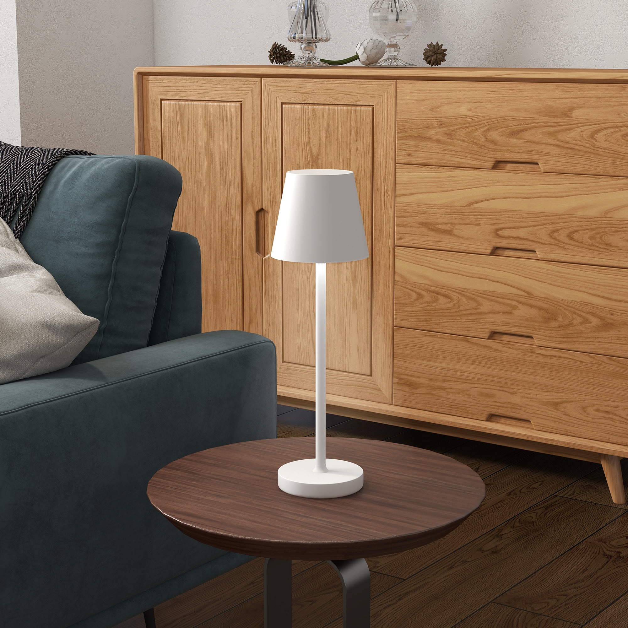 Lámpara de Mesita de Noche con Luces LED Lámpara de Mesa Inalámbrica USB-C Recargable 3 Colores Pantalla de Acrílico para Dormitorio Salón Ø11,2x36,5 cm Blanco