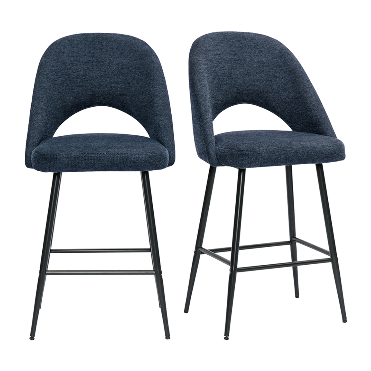 Tabourets de bar en tissu effet velours texturé bleu foncé H65 cm (lot de 2) COSETTE