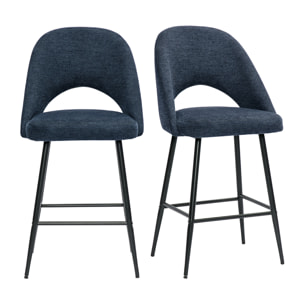 Tabourets de bar en tissu effet velours texturé bleu foncé H65 cm (lot de 2) COSETTE