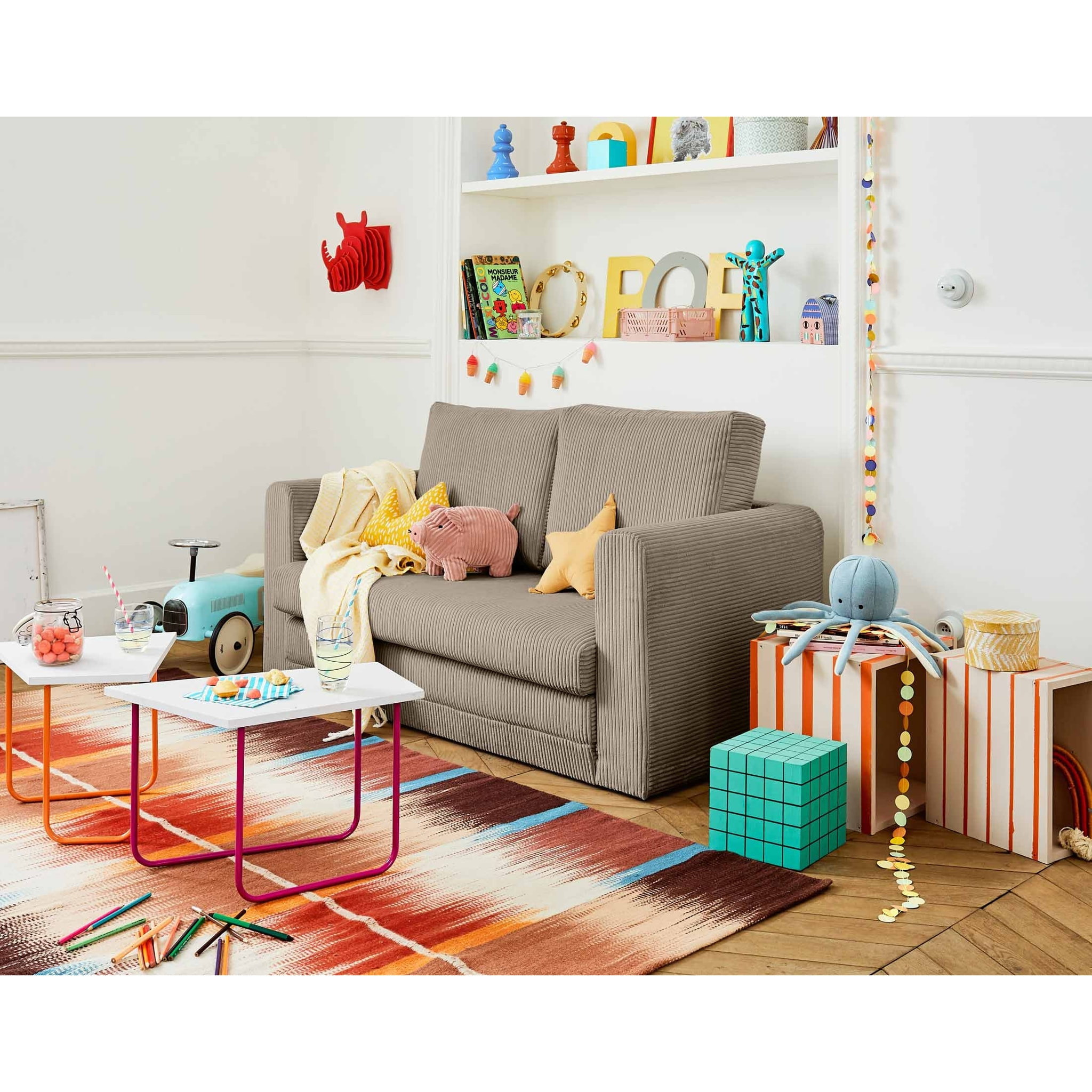 Marilia - canapé 2 places - convertible déplimousse - en velours côtelé - Taupe