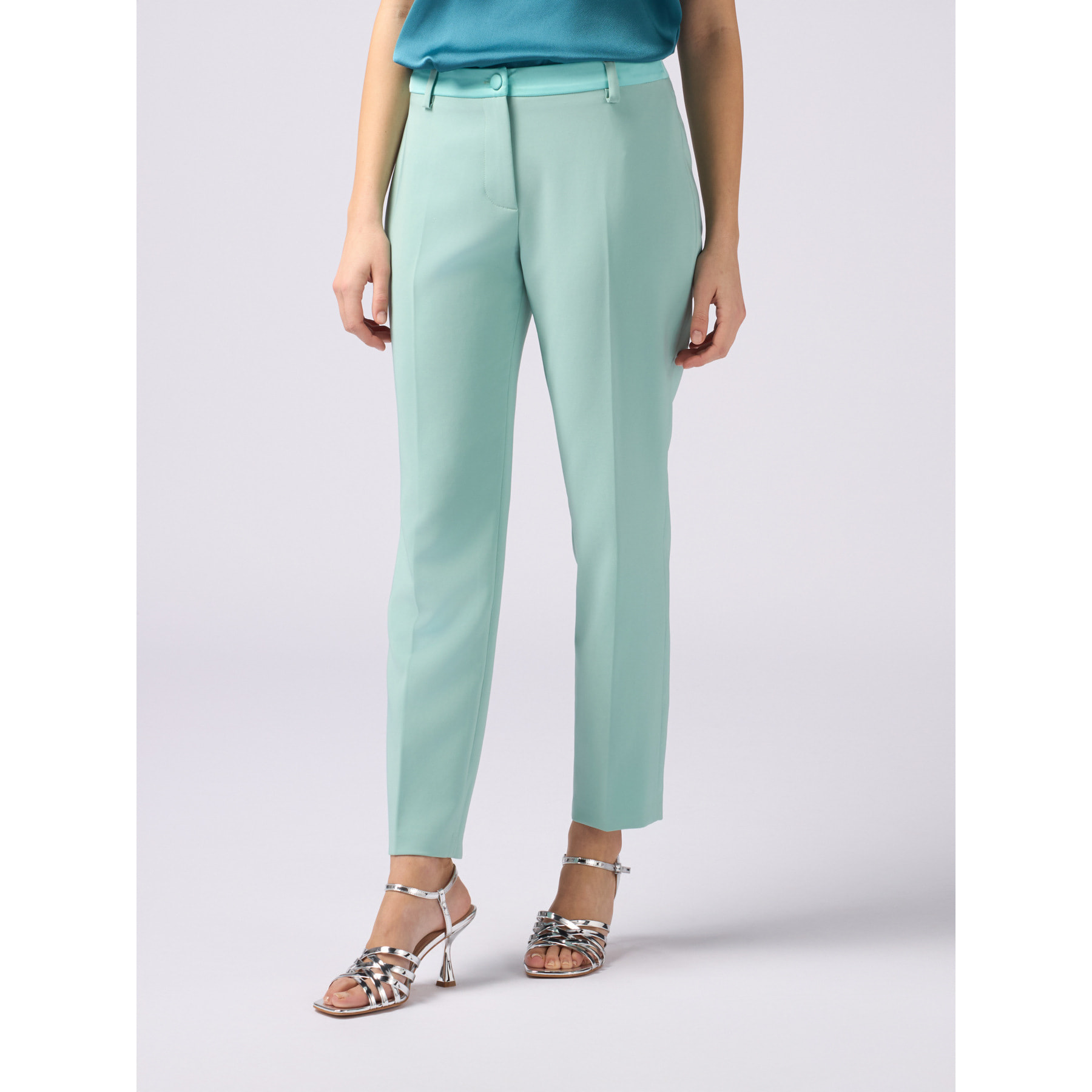 Oltre - Pantaloni con dettaglio in raso - Verde acqua