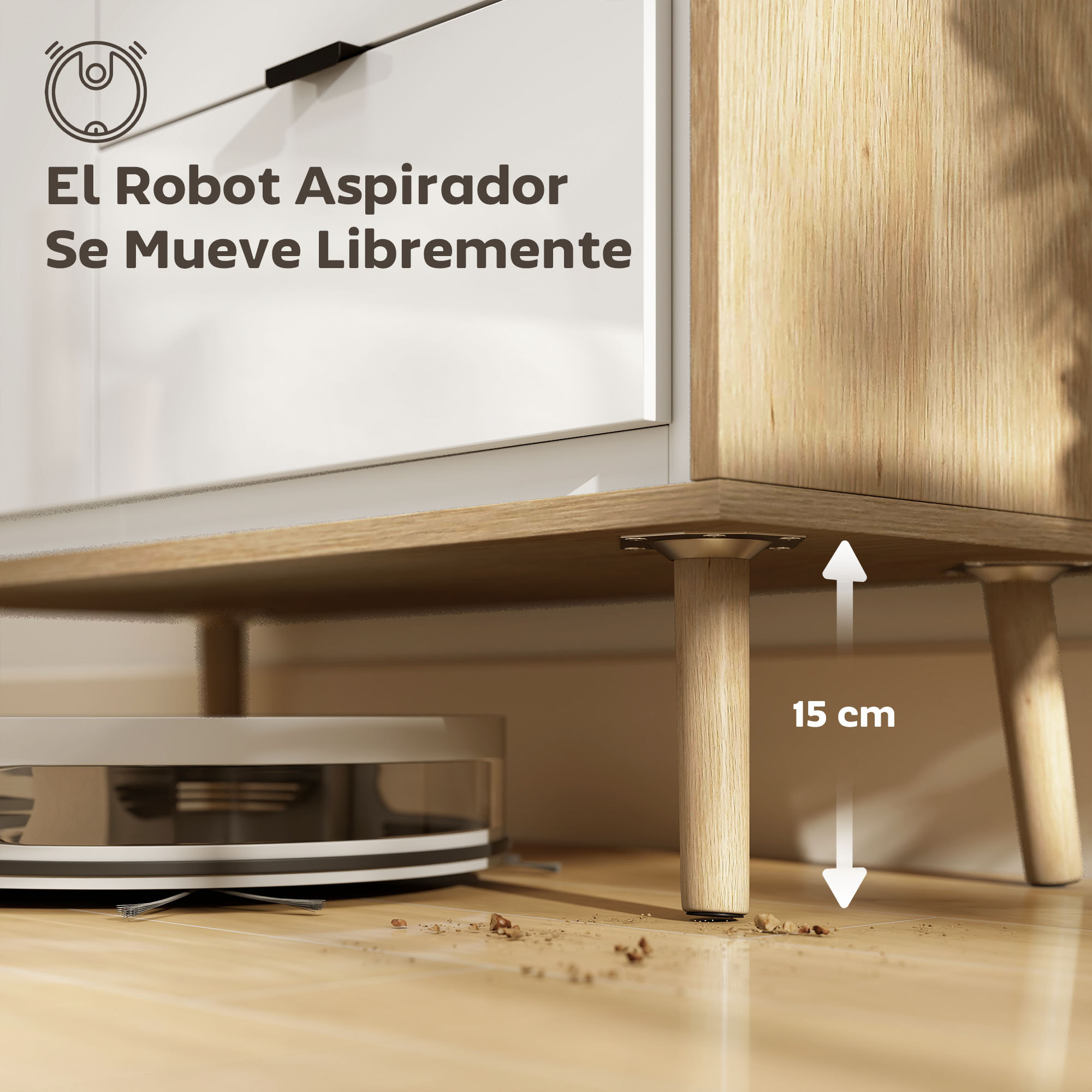 Aparador de 1 Puerta, Aparador de Salón Moderno con 3 Cajones, Estante Ajustable y Patas de Madera, para Cocina, Entrada, Dormitorio, 80x35x77 cm, Blanco Brillo y Roble